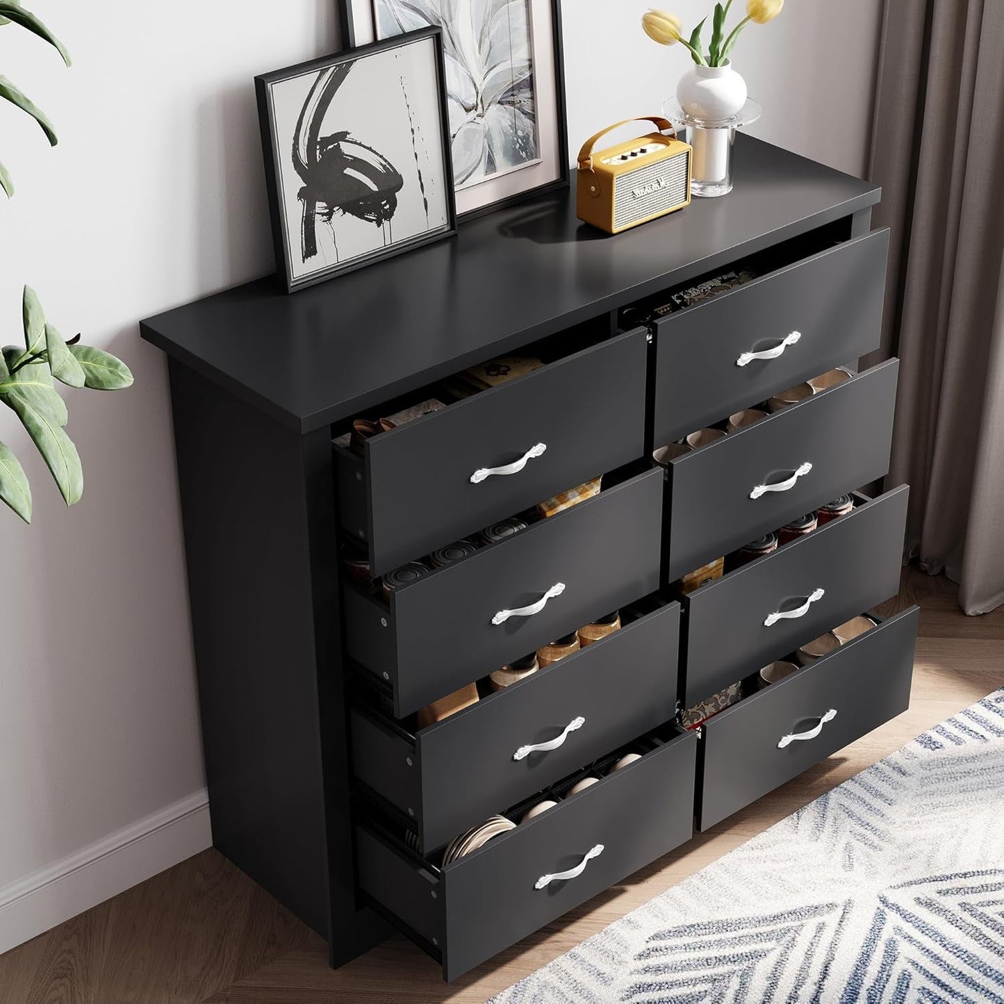 Black Contemporary Dresser With Large Deep Drawers