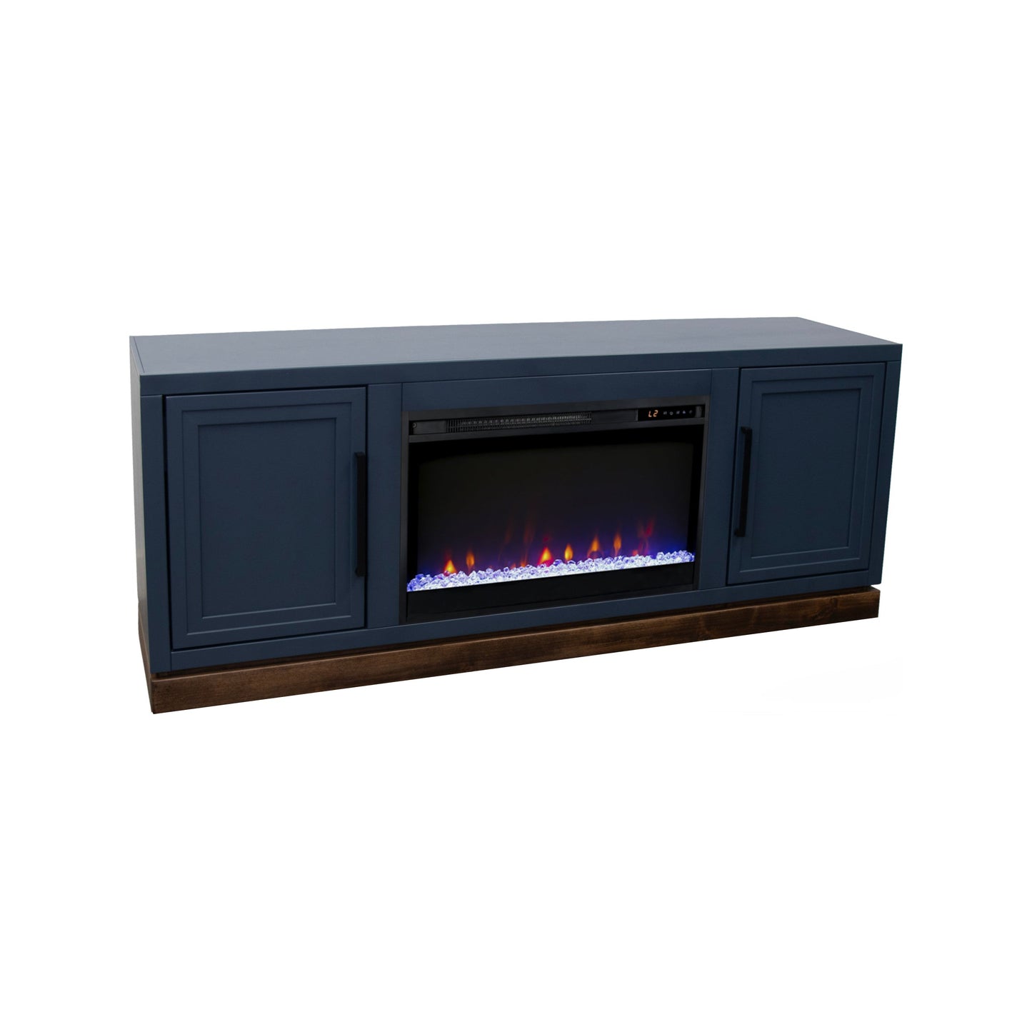 Nora 64 inch Fireplace TV Stand, for TVs up to 85 inches, Blue Denim and Whiskey Finish