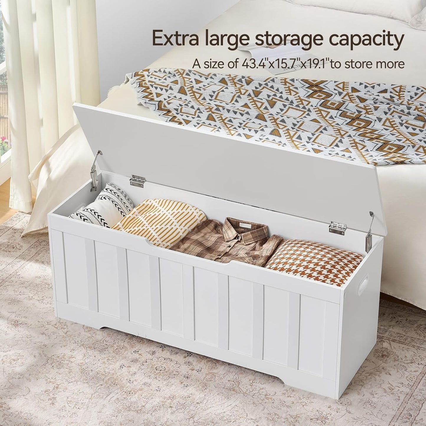 ExtraLarge Storage Chest White Wood Bench Hinges Durable