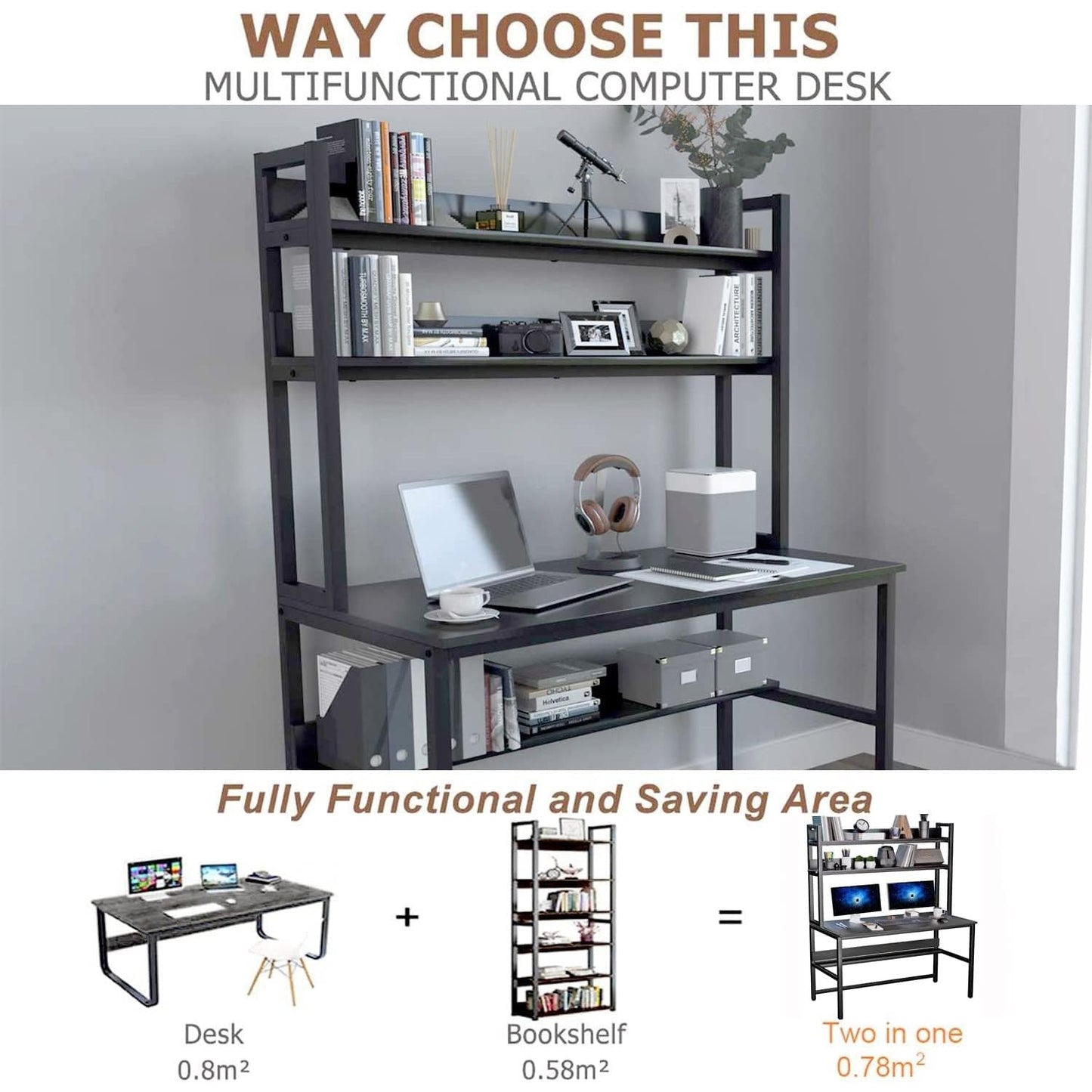 Black Computer Desk With Hutch And Bookshelf Extra Large Desktop