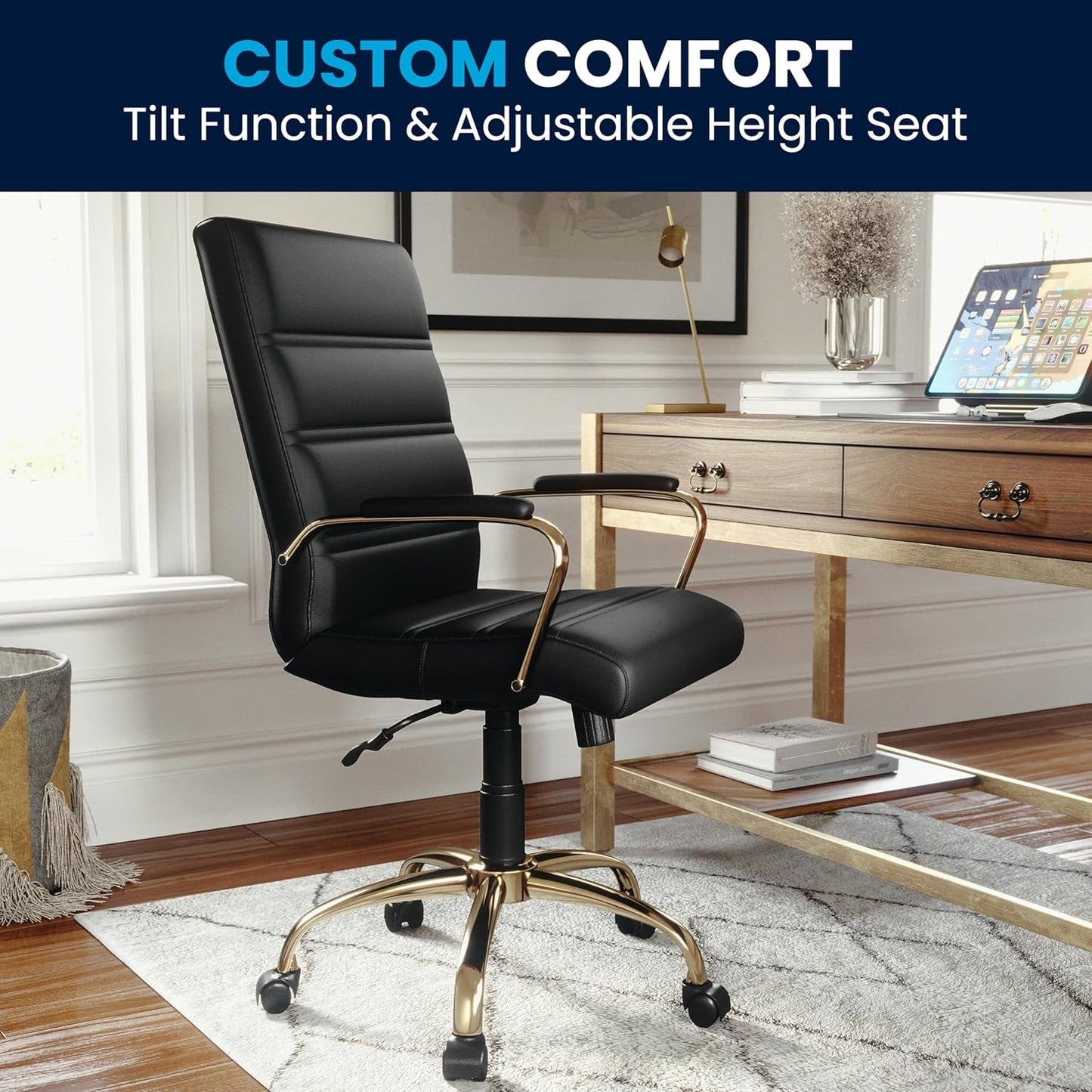 LeatherSoft Mid-Back Office Chair With Adjustable Height