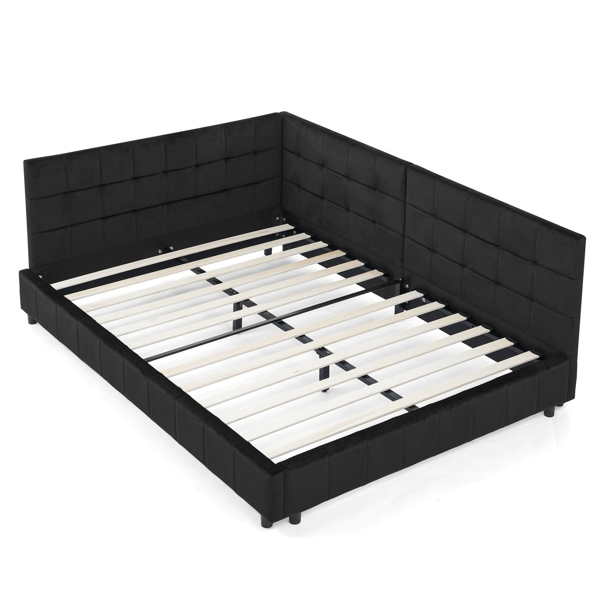 Full Size Upholstered Tufted Bed Frame - Black Velvet