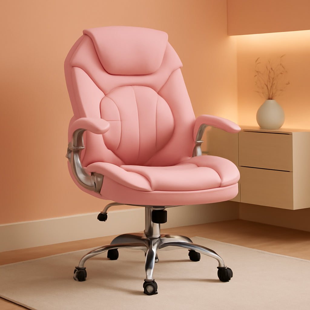 Pink Ergonomic Office Chair With Adjustable Lumbar Support