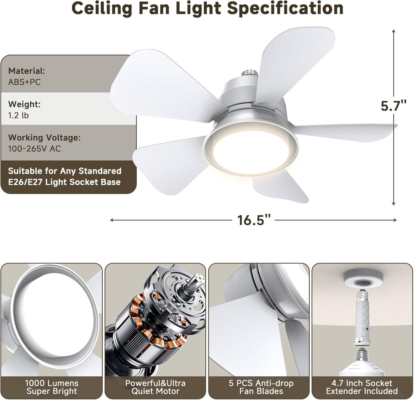 Ceiling Fan With Lights Remote Dimmable LED 3000K 6000K