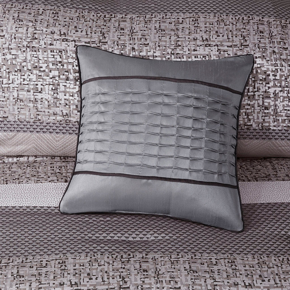 7 Piece Jacquard Comforter Set Grey/Taupe King