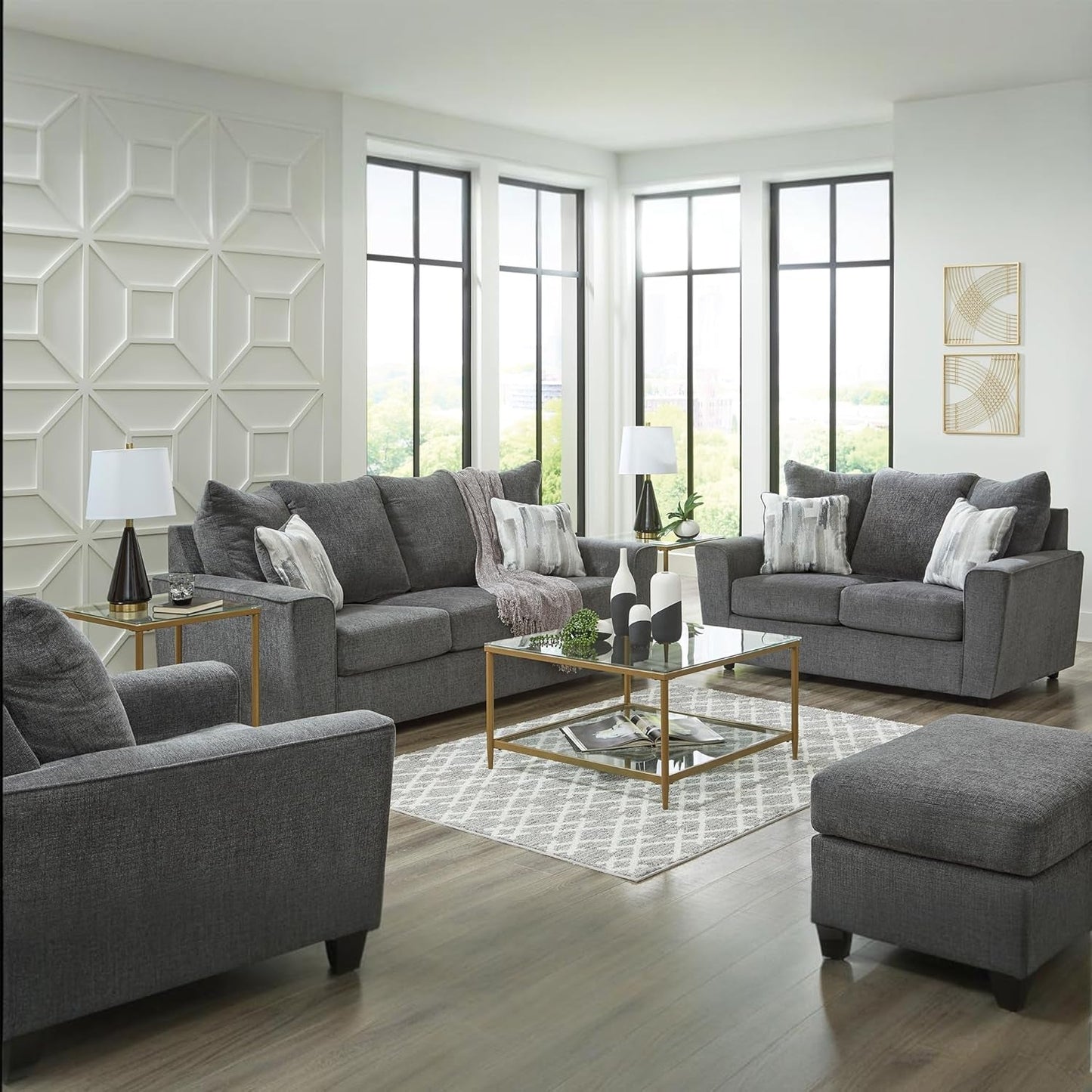 Stairatt Rectangular Gray Upholstered Ottoman Cushioned