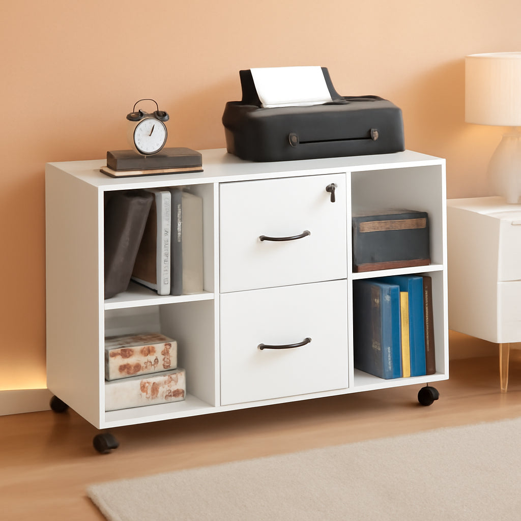 White Mobile Letter Size Lateral File Cabinet 2 Drawers