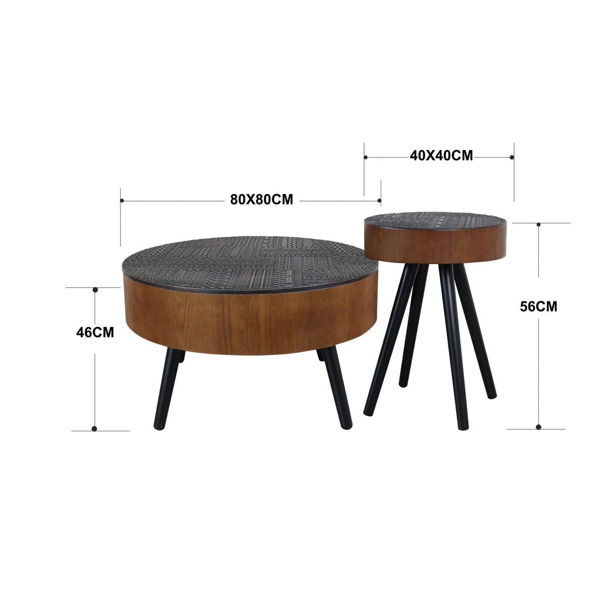 31.5" Round Carved Coffee Table with Storage Space