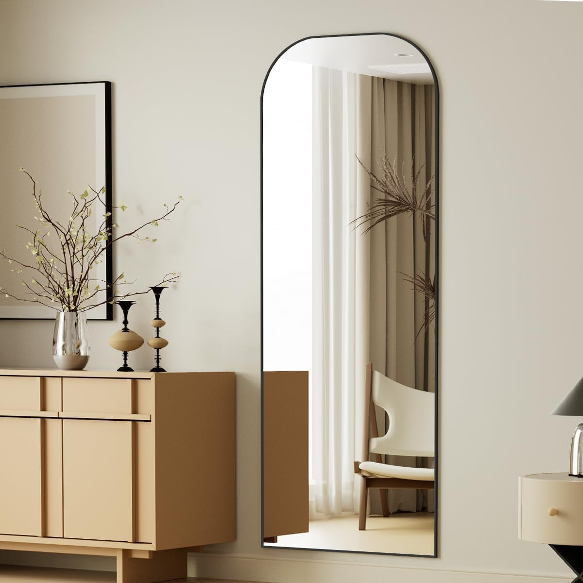 56x21 Inch Black Full Length Floor Mirror With Stand
