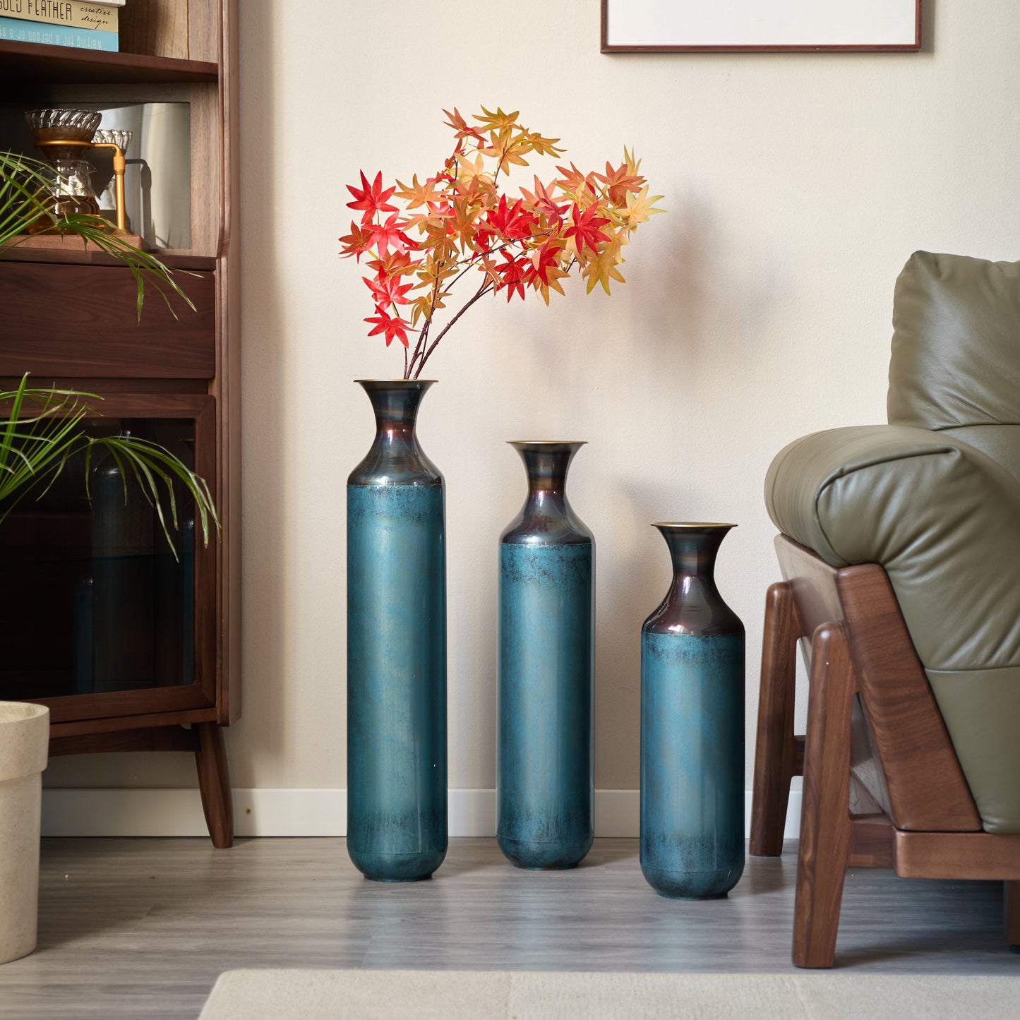 Torch-Fired Metal Vases Set of 3, Tall