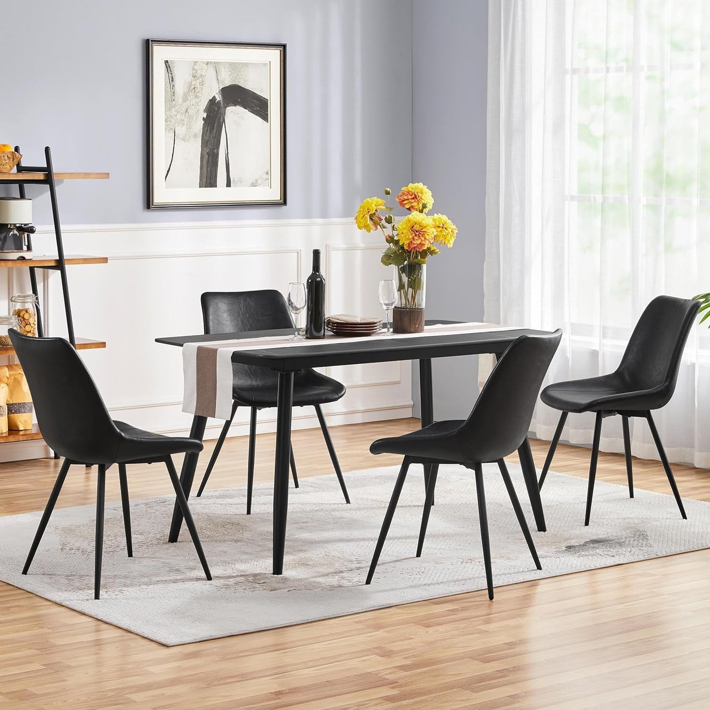 Mid Century Black Faux Leather Dining Chairs Set Of 2