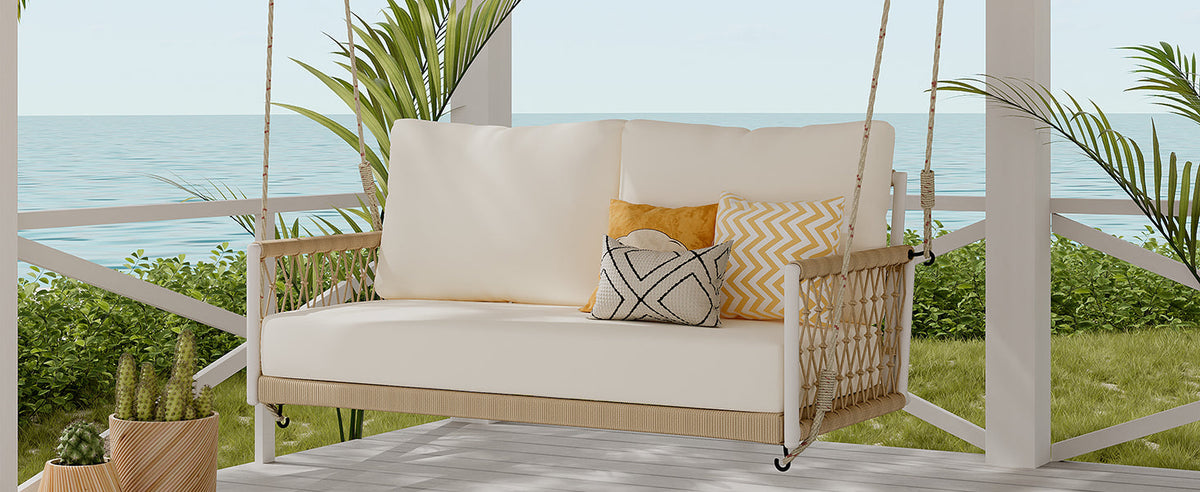 TREXM 1-Piece Woven Rope Outdoor Swing Sofa