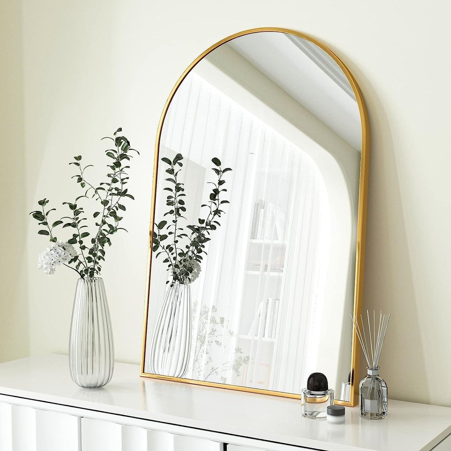 24x36 Inch Gold Metal Framed Arched Mirror