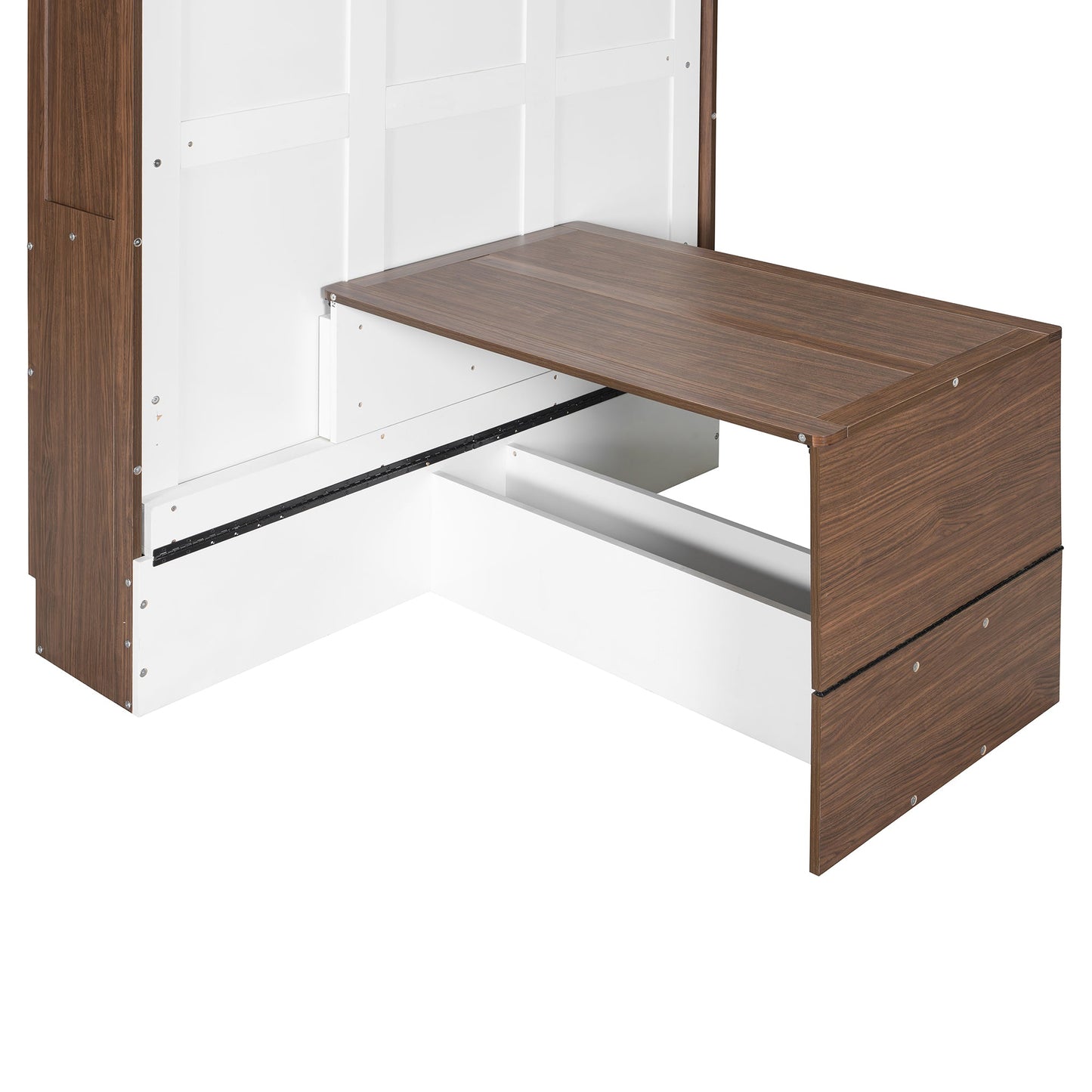 Full Size Murphy Bed with Foldable Desk – Space Saving Wall Bed - Walnut & White