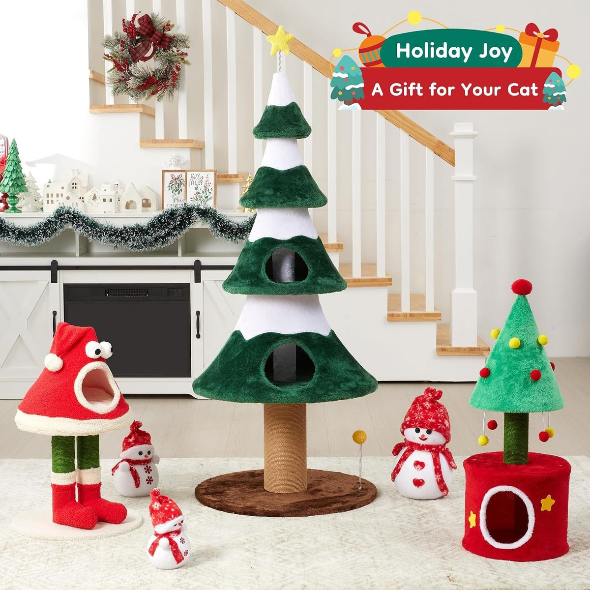 Cat Tree Tower for Indoor Cats - Green & Red