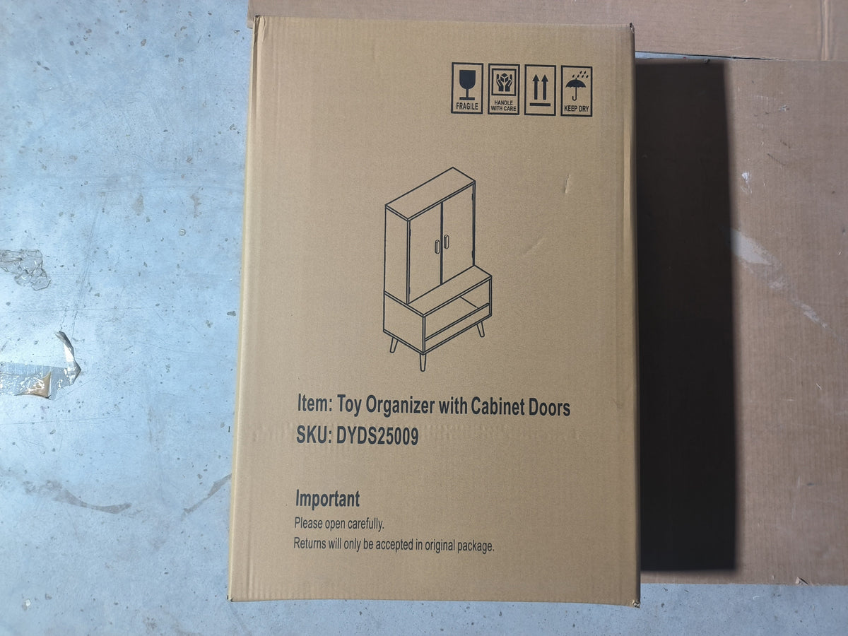 Kids Toy Storage Cabinet with Doors and Open Shelf