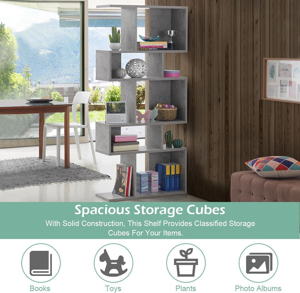 Gray Five Tier Geometric Bookshelf Set Of 2 70 Inch Tall