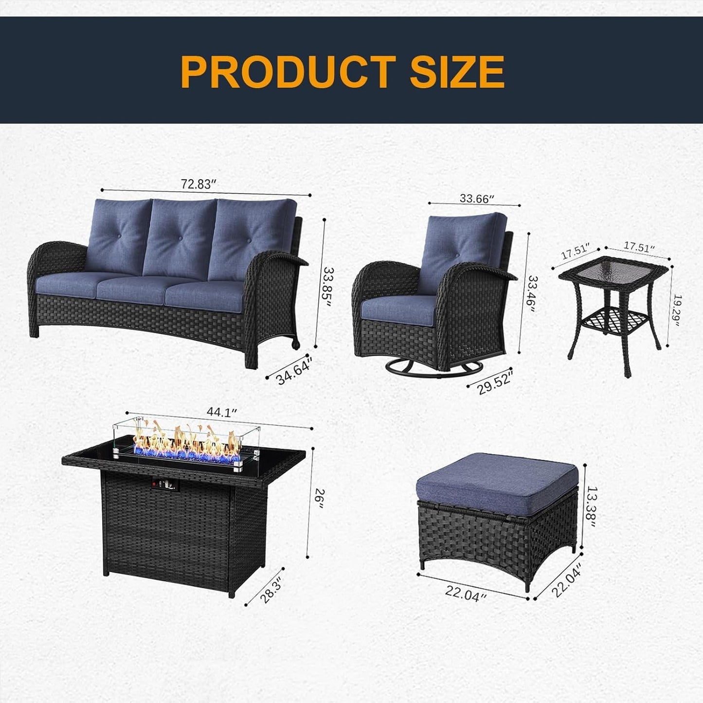 Outdoor Patio Furniture Set With Fire Pit Table 10 Piece Wicker Swivel Rocker
