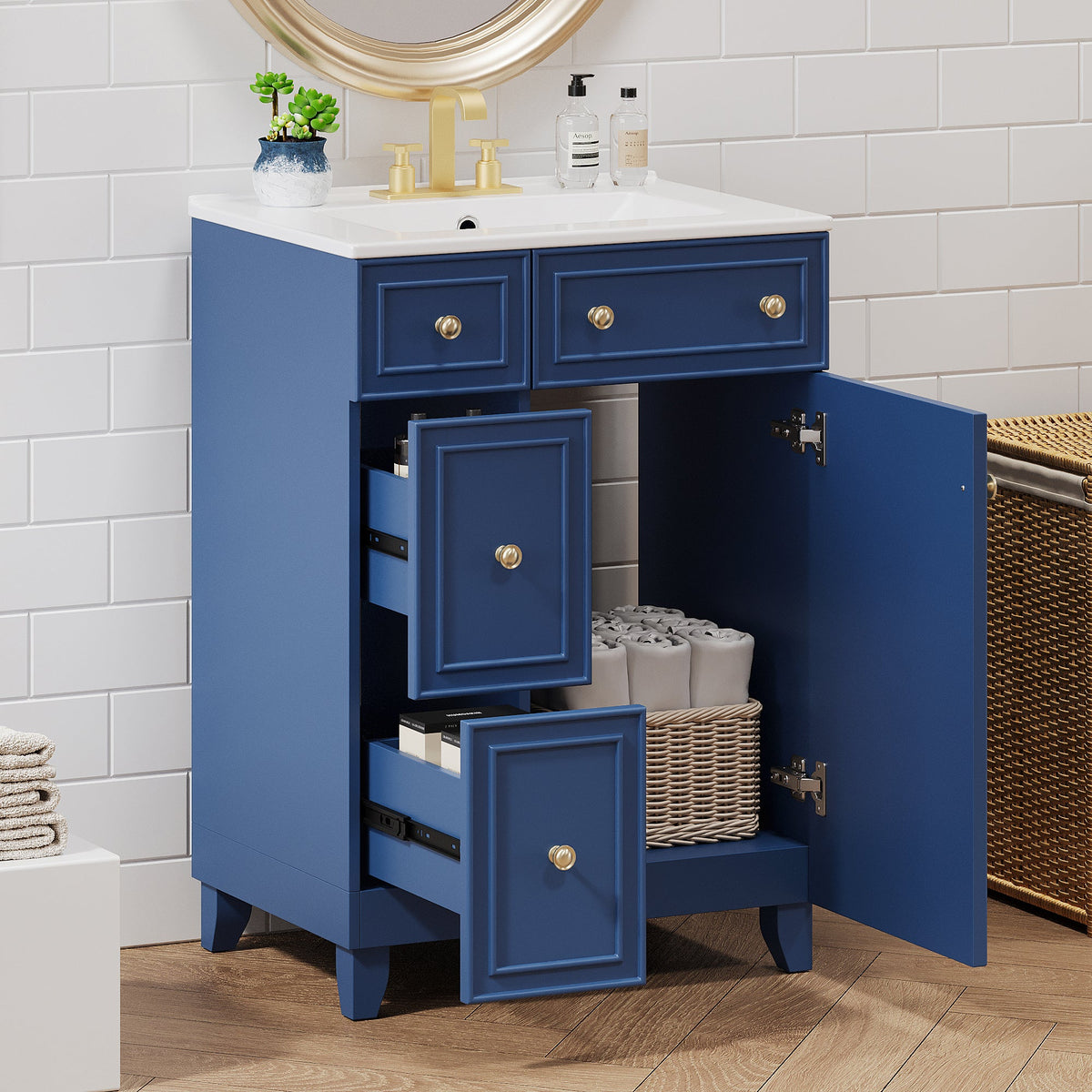 24-Inch Bathroom Vanity Cabinet with Ceramic Sink