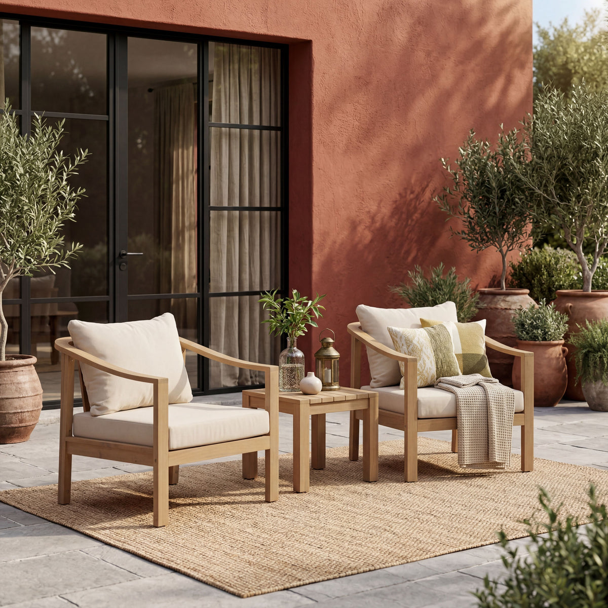 Acacia Wood Patio Furniture Club Chair Set (2)