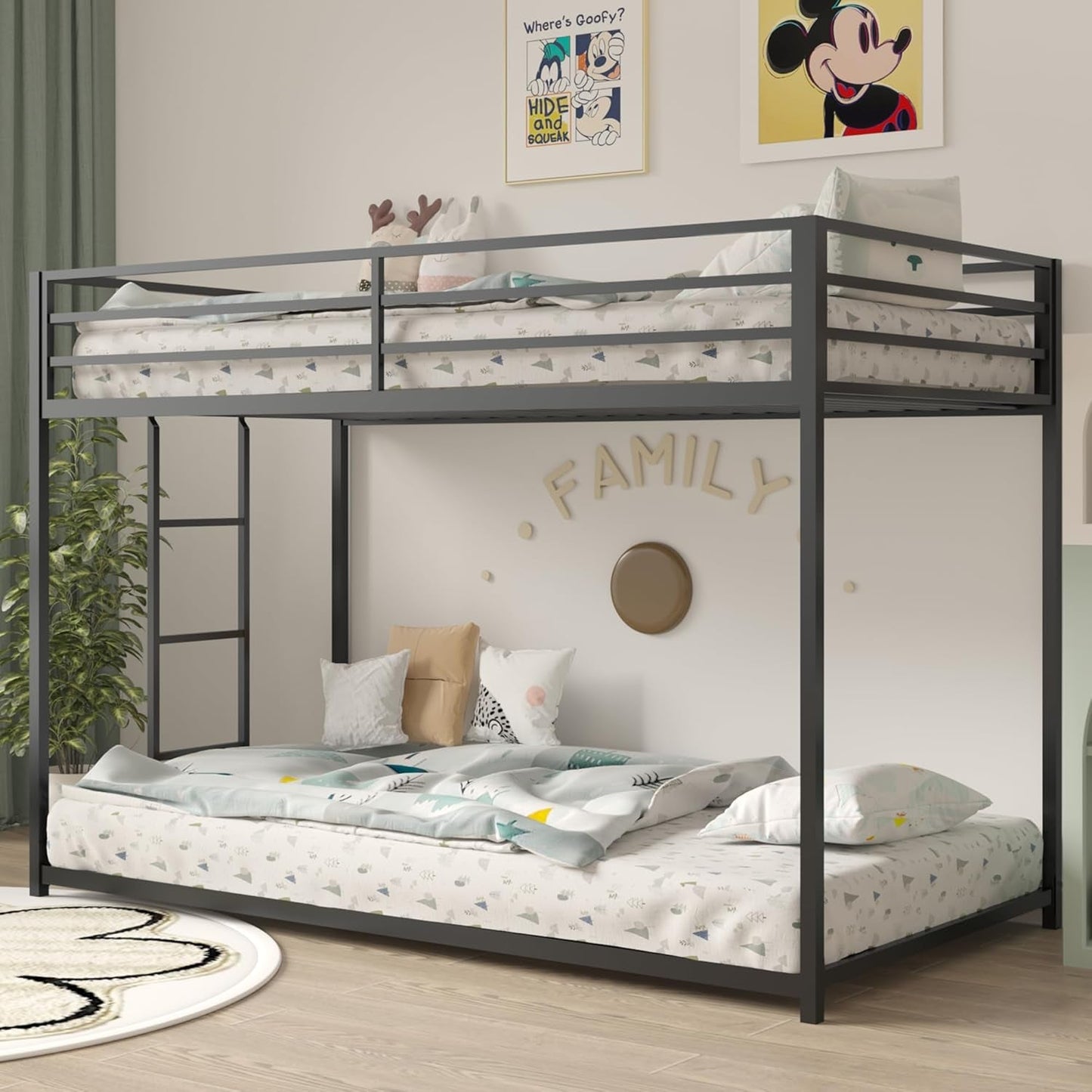 Twin Bunk Bed Black With Stable Ladder For Adults And Teens