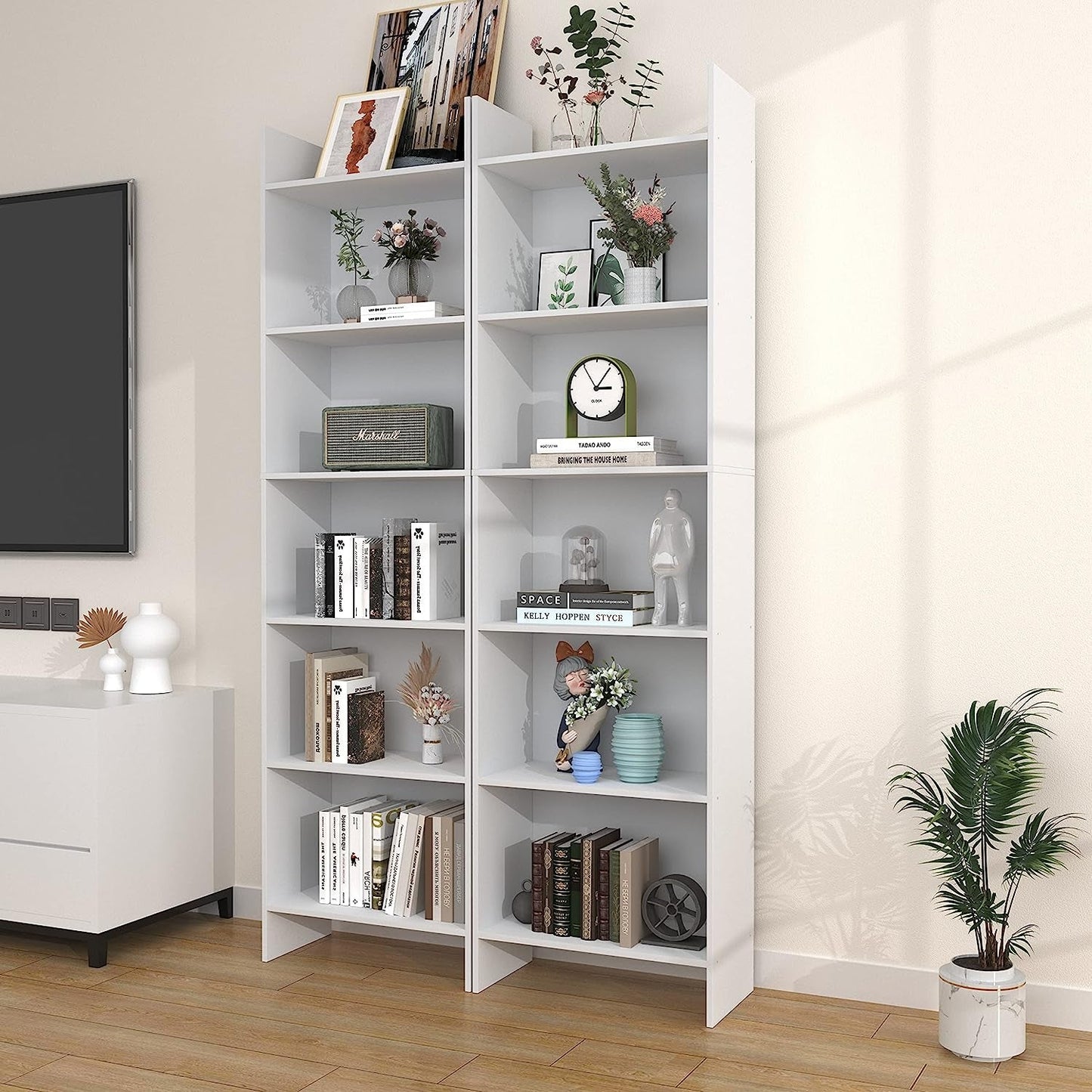 White 6-Tier Bookshelf Anti Tip Design For Home Office