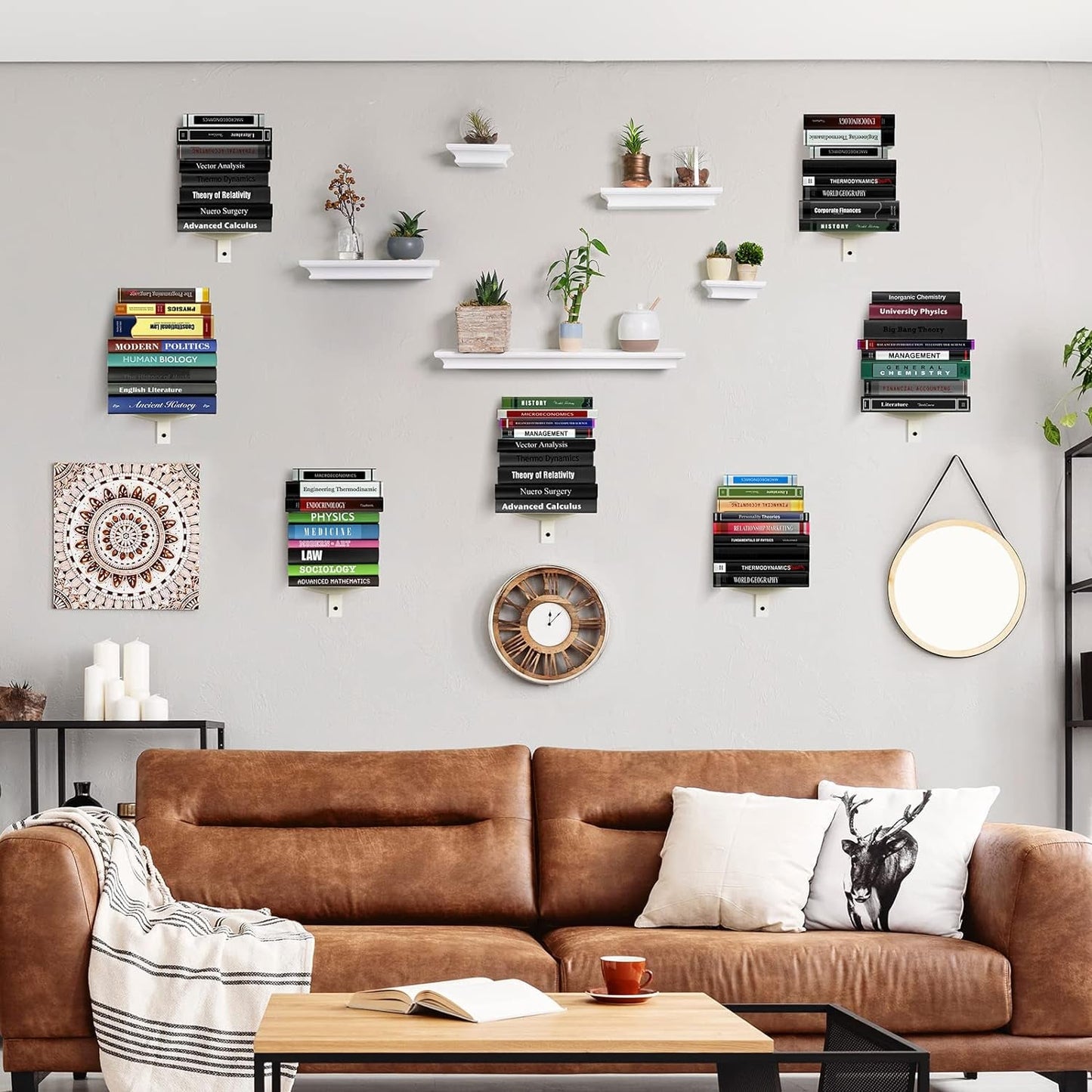 Invisible Floating Bookshelf Wall Mounted 8 Tier White