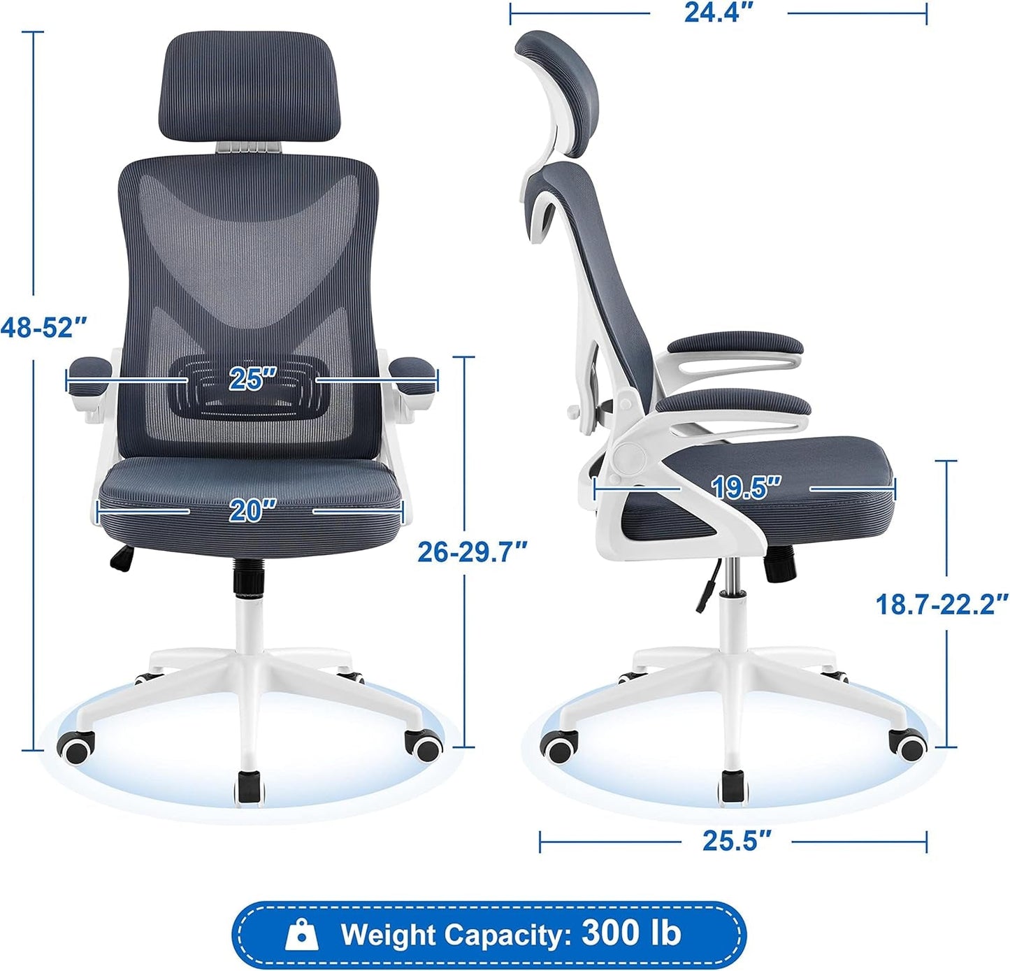 Ergonomic Mesh Office Chair White Gray With Flip Up Armrests