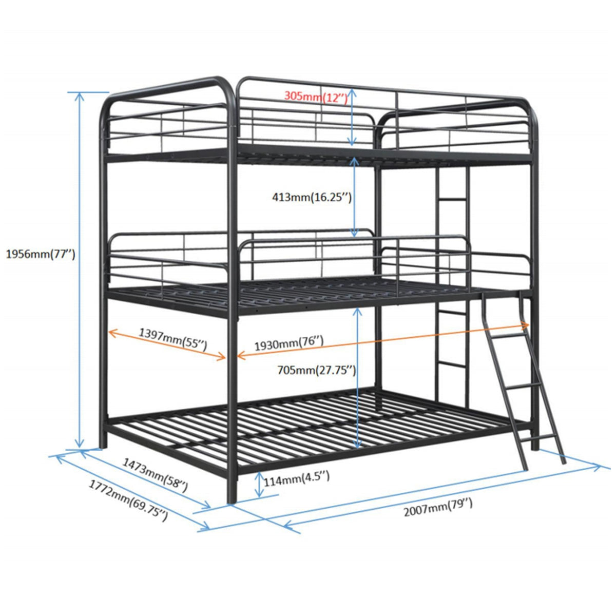 Triple Bunk Bed, Full/Full/Full