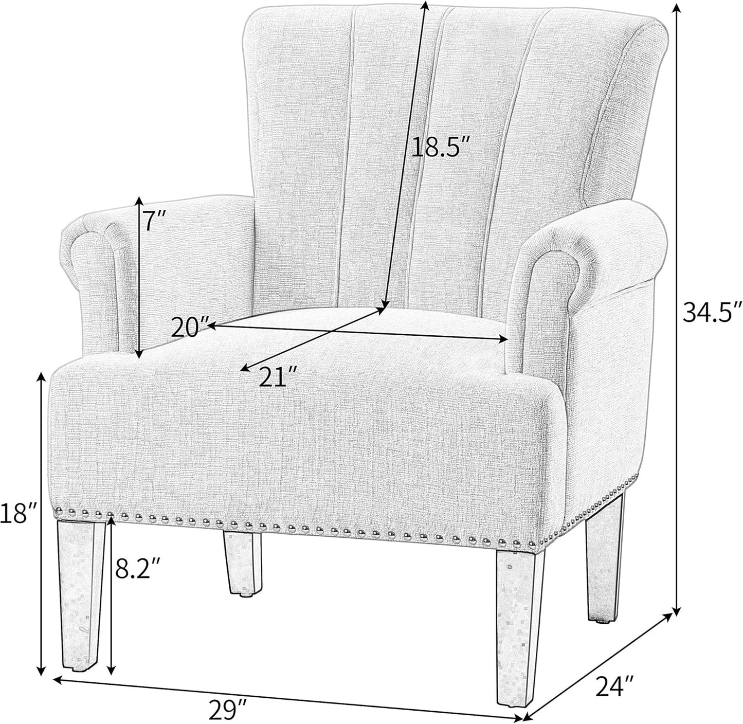Cream Polyester Tufted Mid Century Upholstered Chair