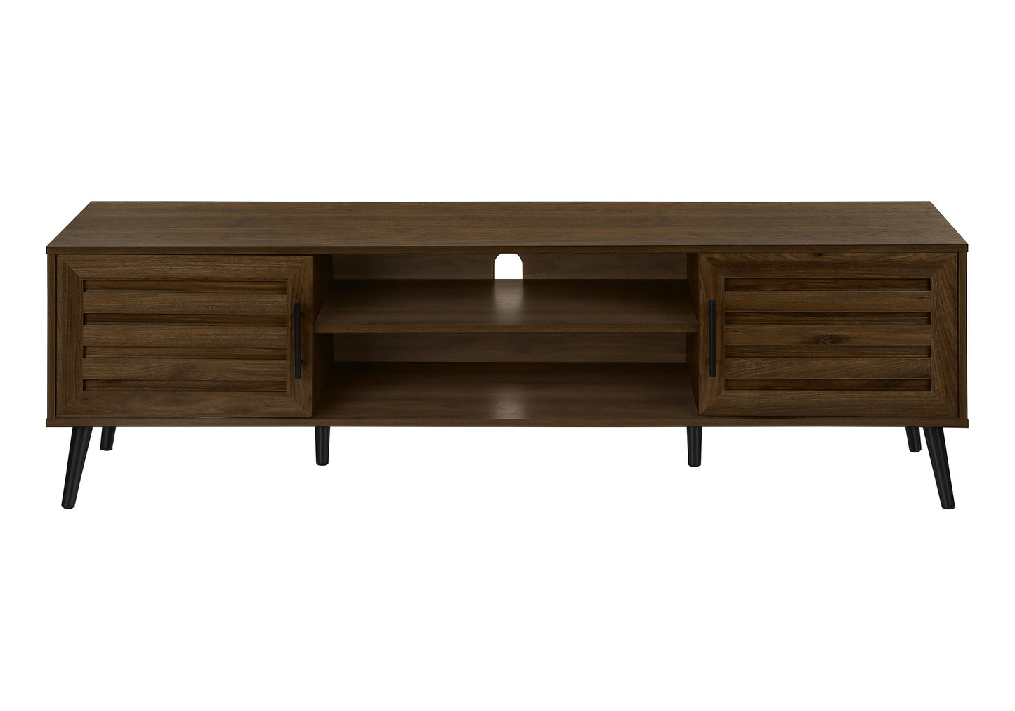 Tv Stand, 72 Inch, Console, Media Entertainment Center, Storage Cabinet, Brown Laminate, Black Metal, Transitional