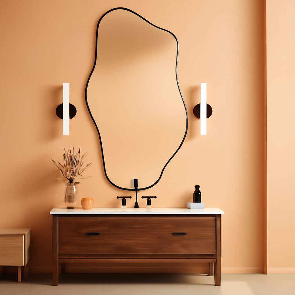 Large Black Irregular Mirror With Asymmetrical Frame
