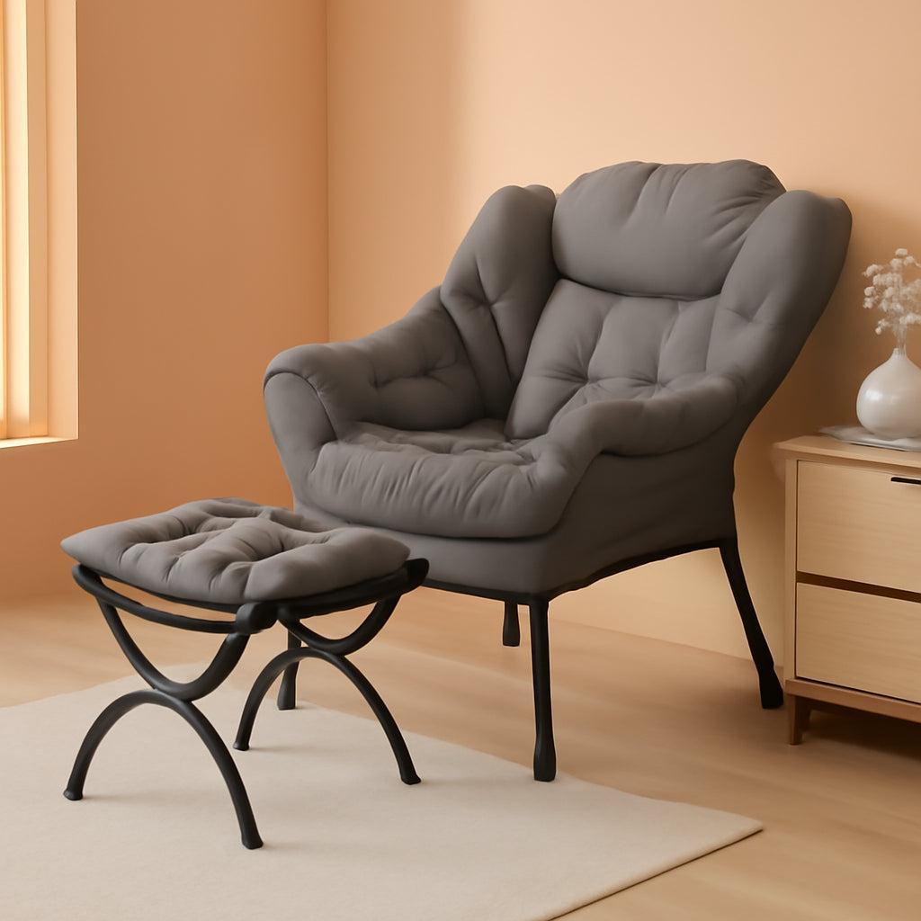 Dark Grey Lazy Chair With Ottoman Footrest And Side Pocket