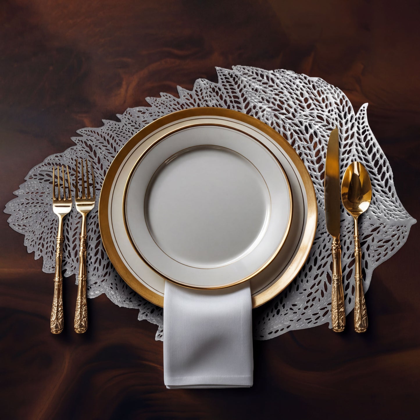 Vinyl Placemats - Leaf Cut Out Silver Set of 6 | Heat Resistant Non Slip Table Mats