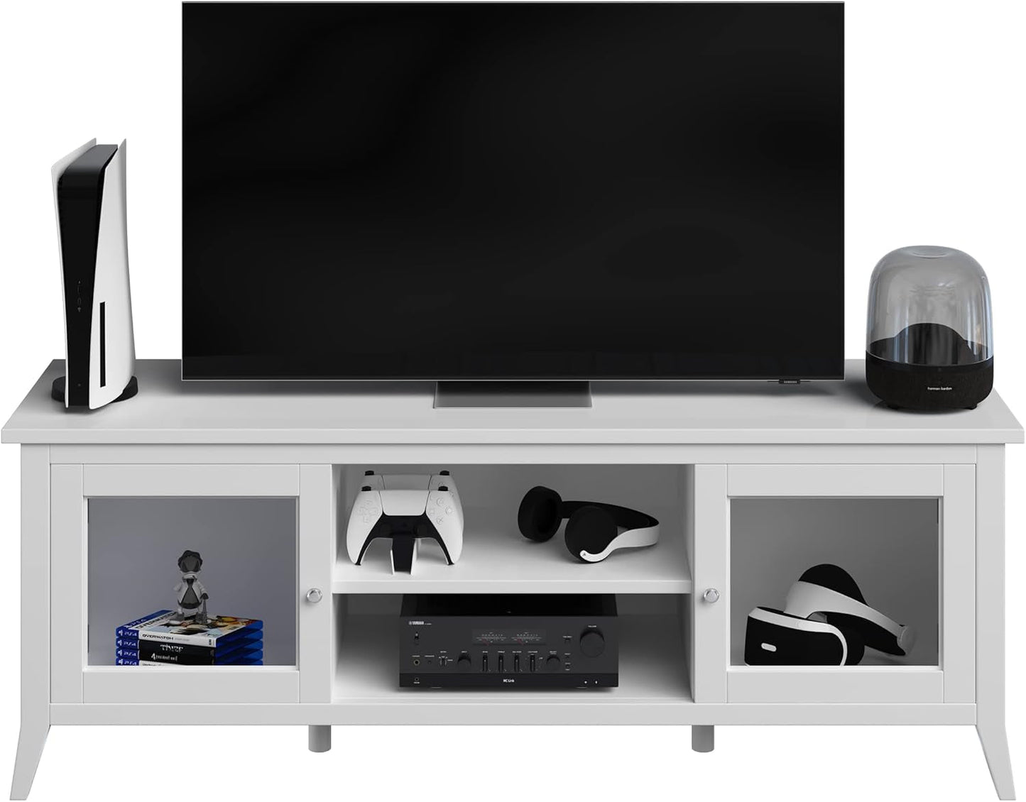 55 Inch TV Stand White With Storage Shelves And Cubbies