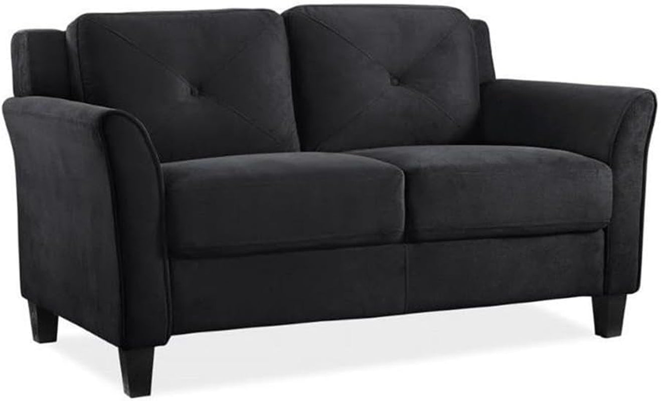 2 Piece Living Room Sofa And Loveseat Set In Black Microfiber Upholstery With 67.3 Inch Total Seat Width