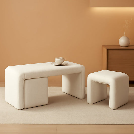 White 40Inch Lux Velvet Plus Nesting Ottoman End Bench