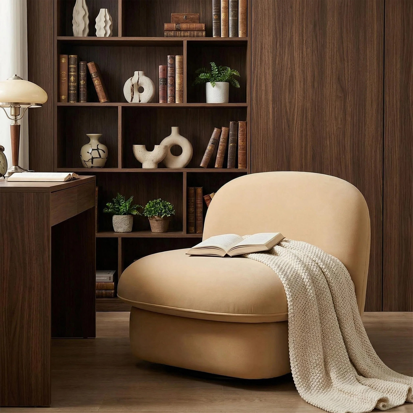 Swivel Accent Chair with Velvet Fabric & Metal Base