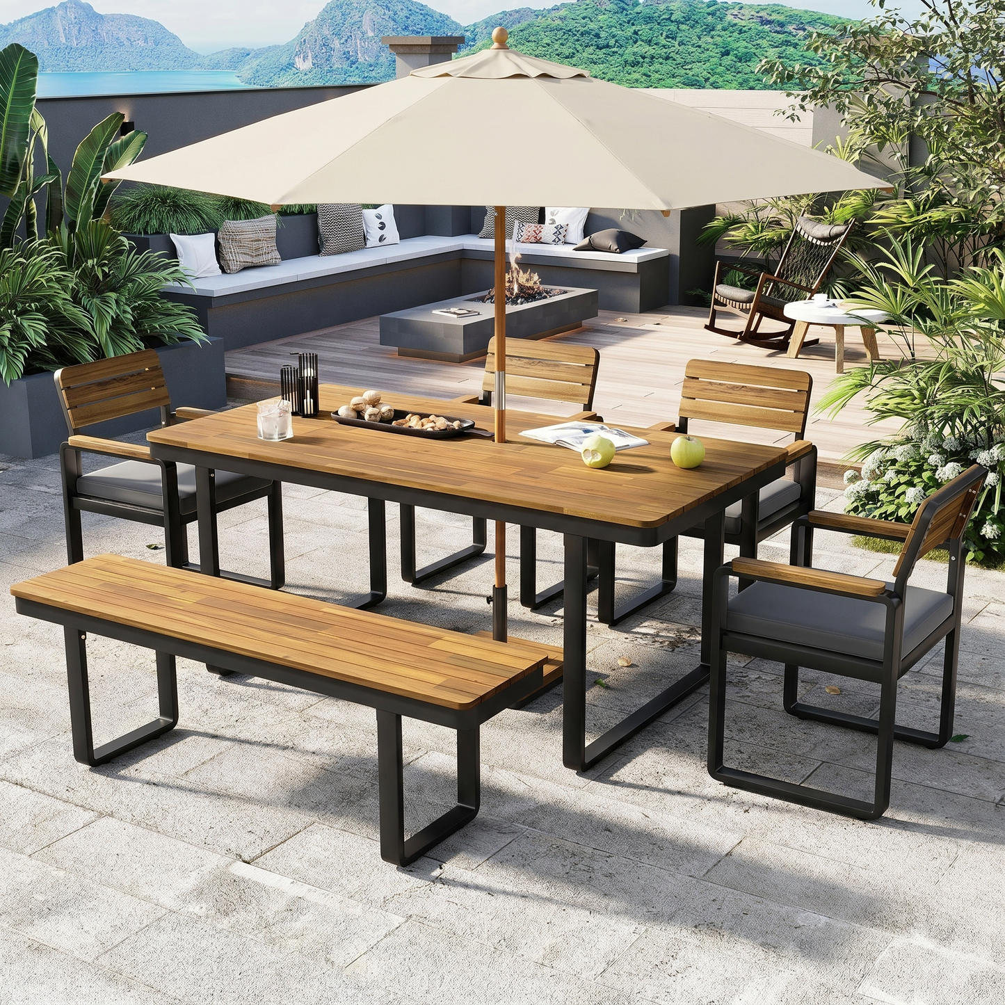 6-Piece Outdoor Dining Set - Acacia Wood