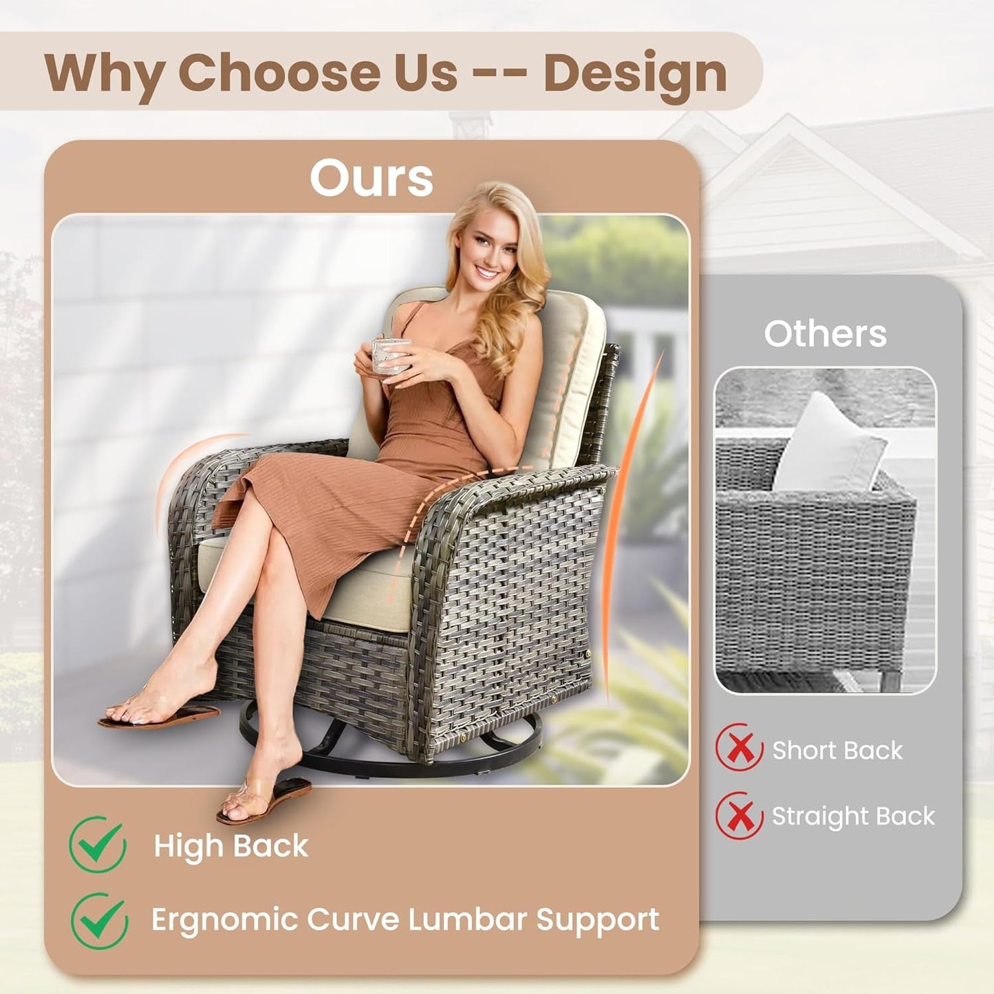 Beige All Weather Wicker Patio Furniture Conversation Set