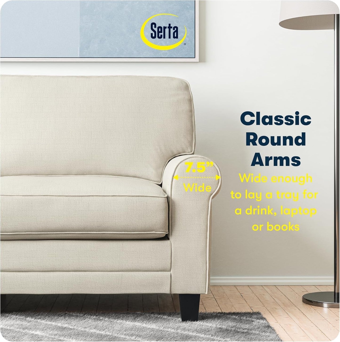 Copenhgen 73 Inch Rolled Arm Sofa Buttercream With Removable Covers