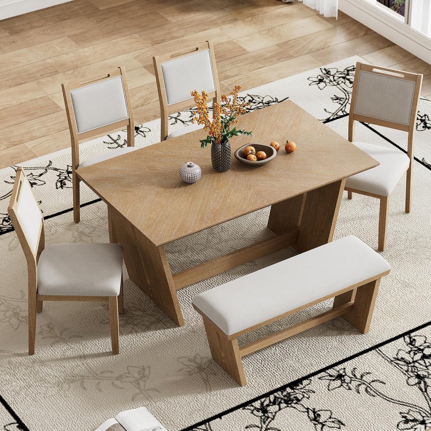 Natural Vintage Rustic Handcrafted Dining Table Set