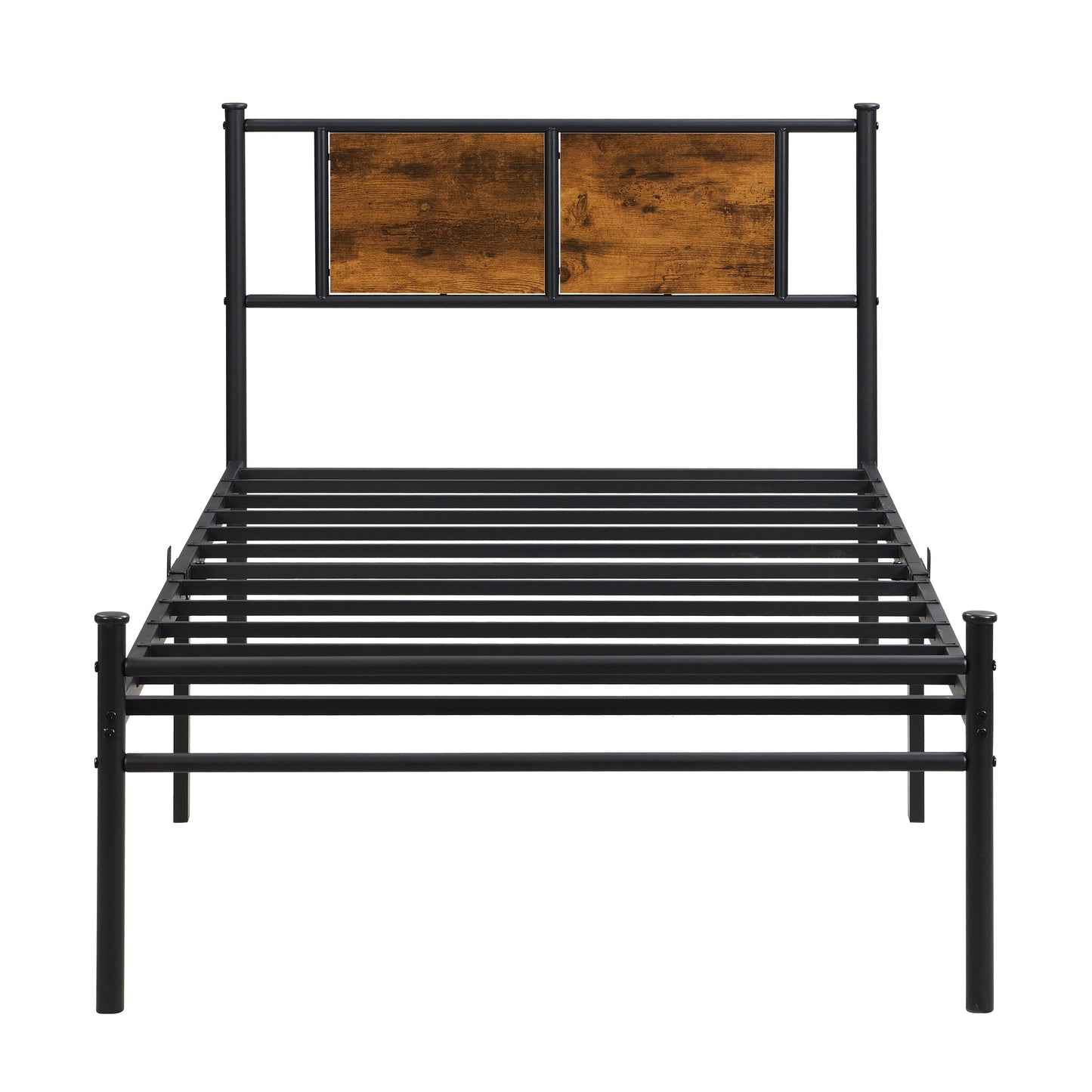 Twin Size Metal Bed Frame with Wood Panel Headboard