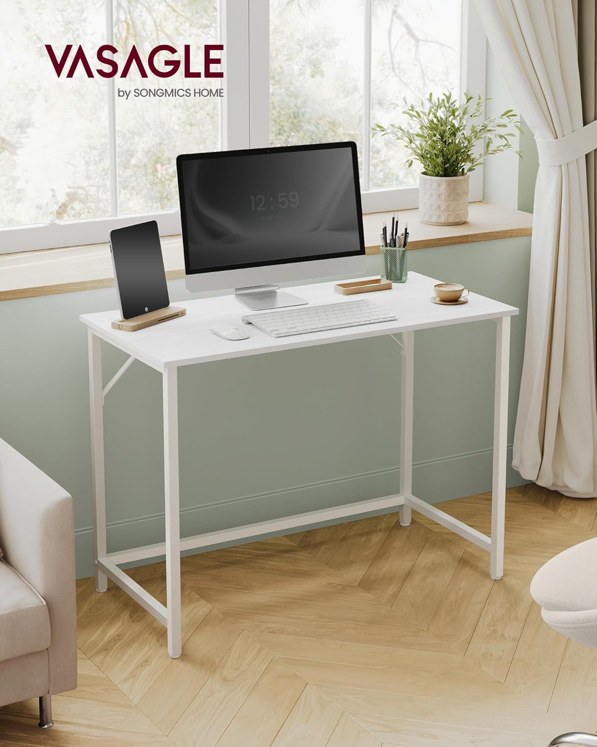 Maple White Computer Desk With Metal Frame For Small Spaces