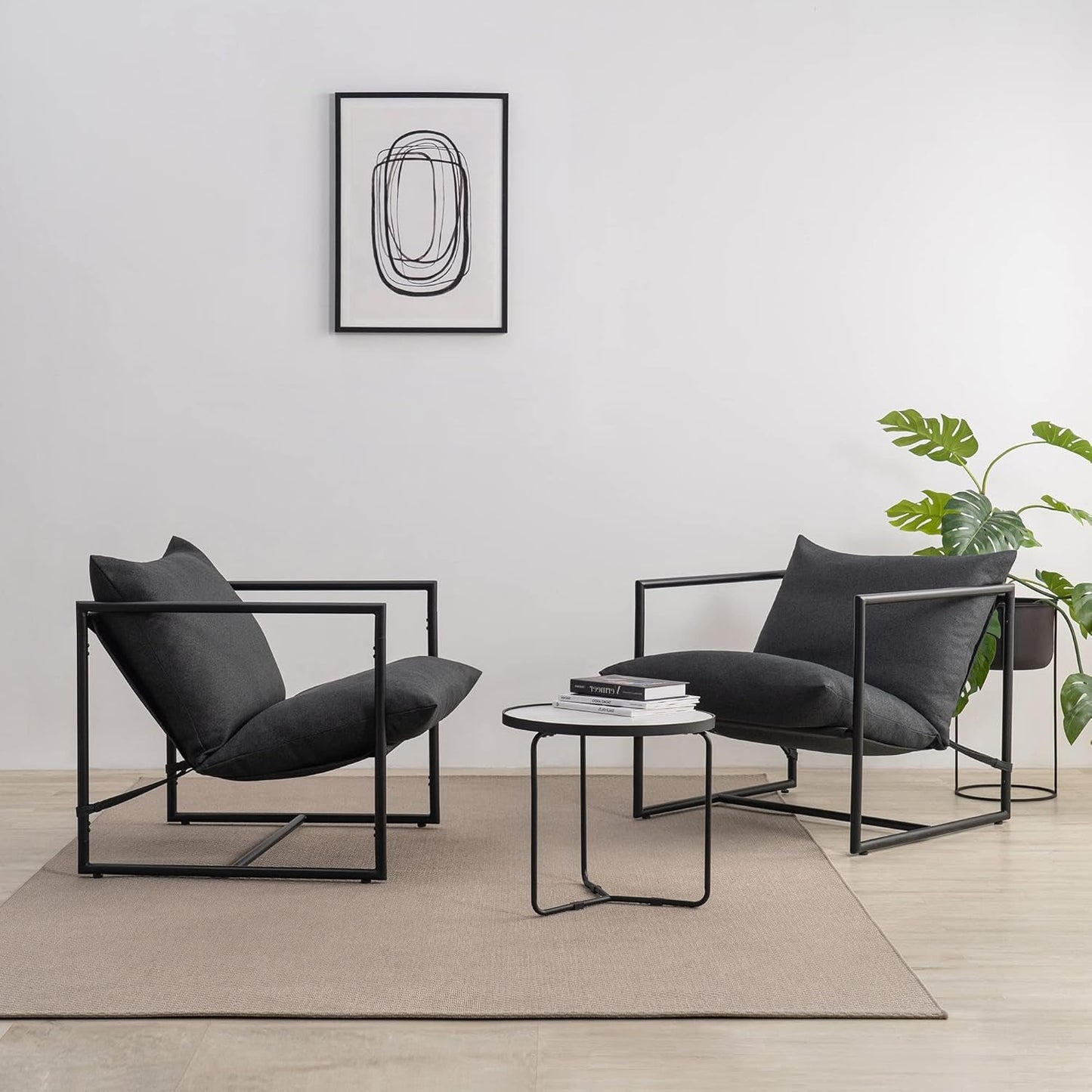Aidan Sling Chair Dark Grey Metal Frame Shredded Foam