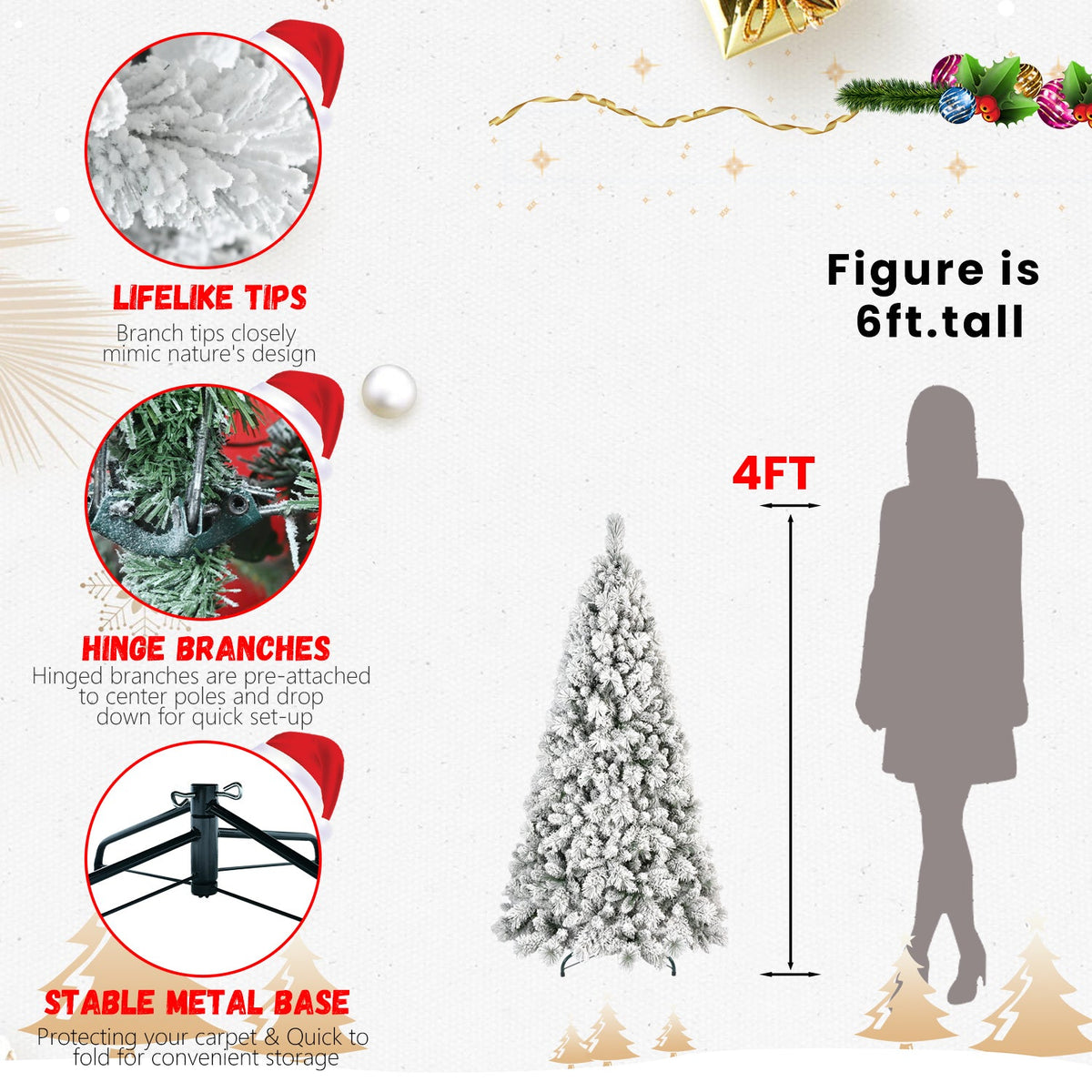 6FT Flocked Christmas Tree with 752 Tips