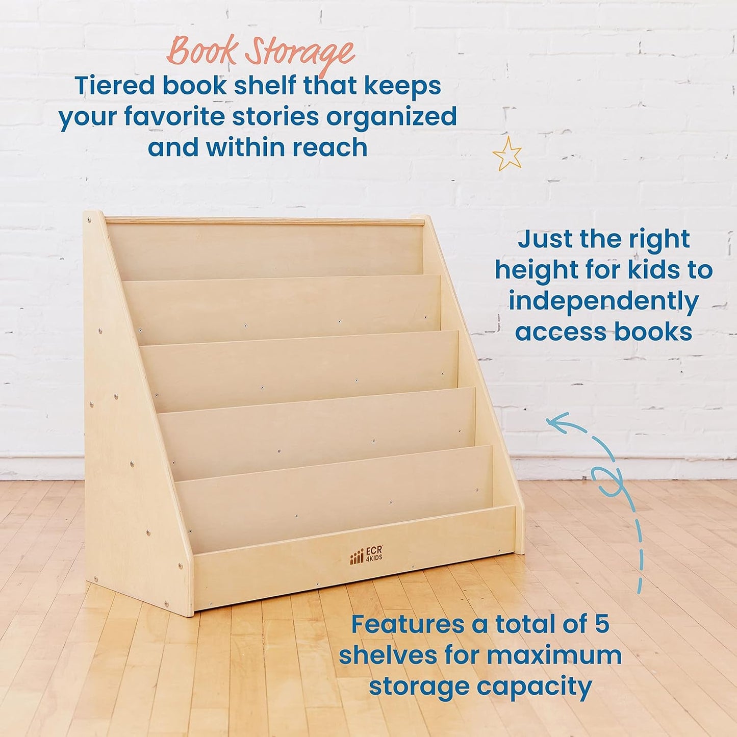 Natural Wood Single Sided Book Display Classroom Bookshelf