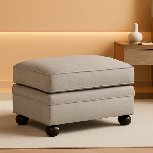 Rectangular Upholstered Ottoman Light Brown Bun Legs