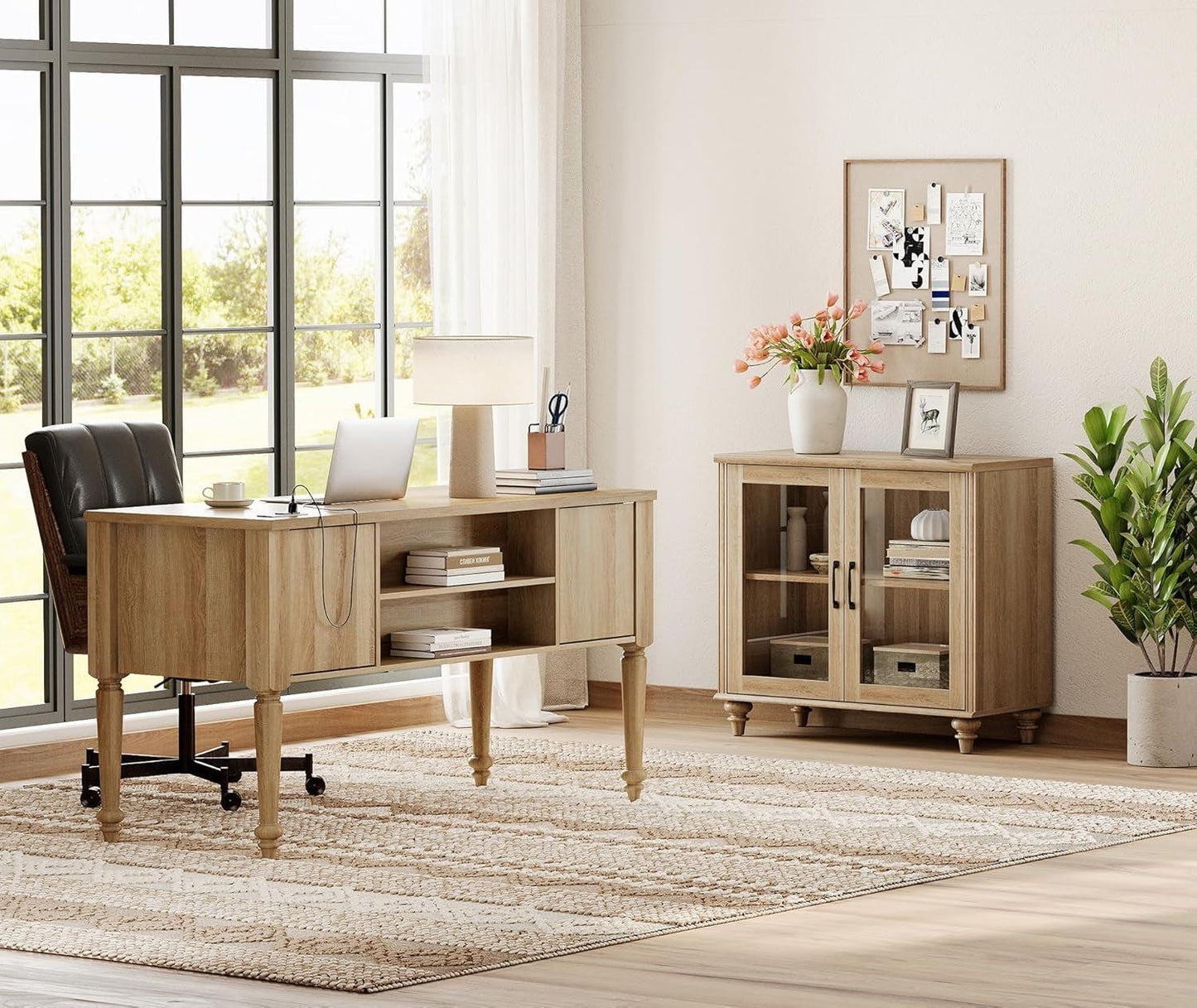 Distressed Oak Farmhouse Executive Desk With Glass