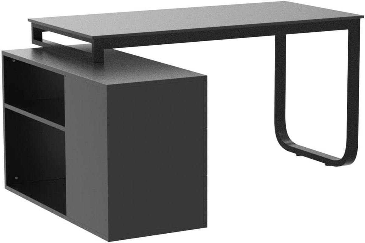 55 Inch L Shaped Computer Desk Black Storage Cabinet